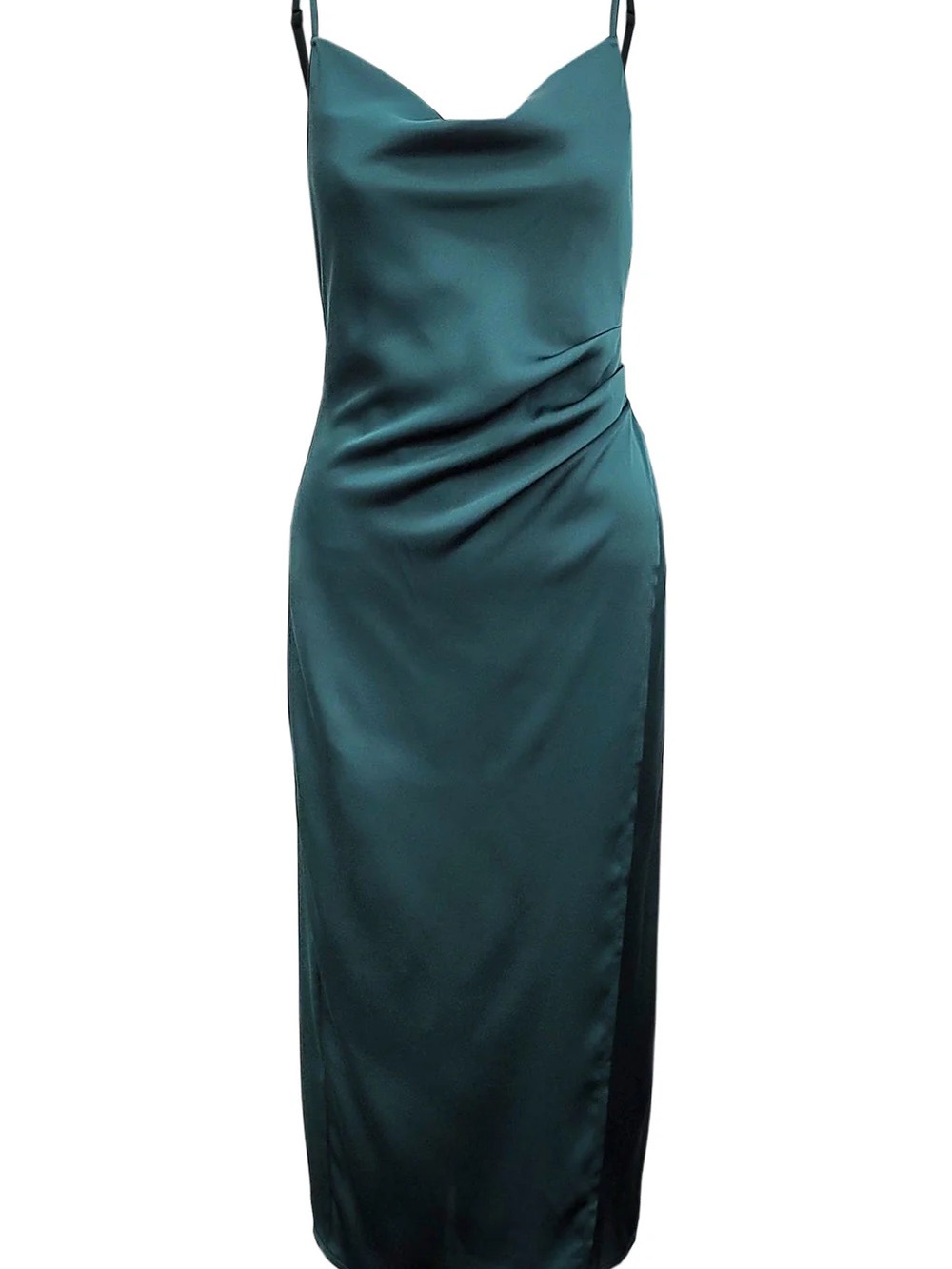 re:named Forest Green Satin Cowl Neck Midi Dress M